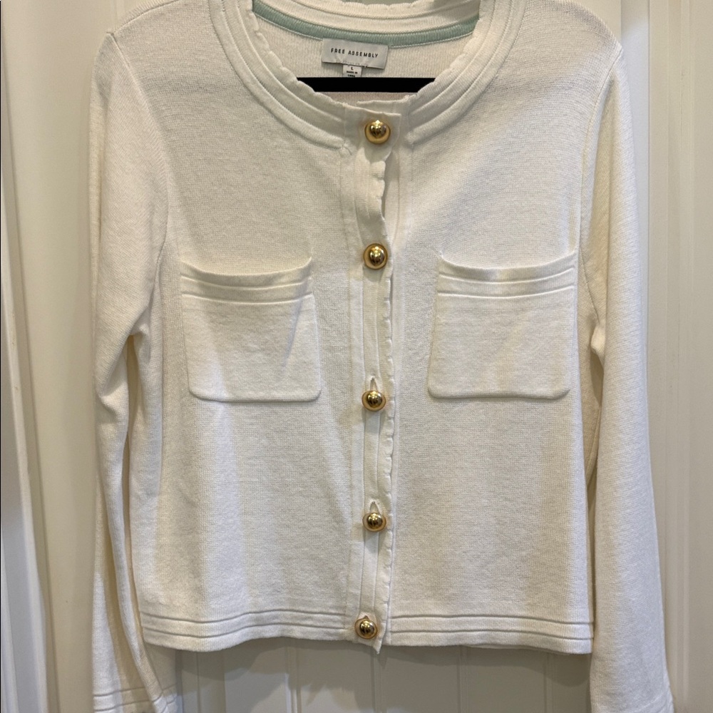 Free Assembly Ivory Cardigan with gold Buttons, size L.  Never worn, no tags.